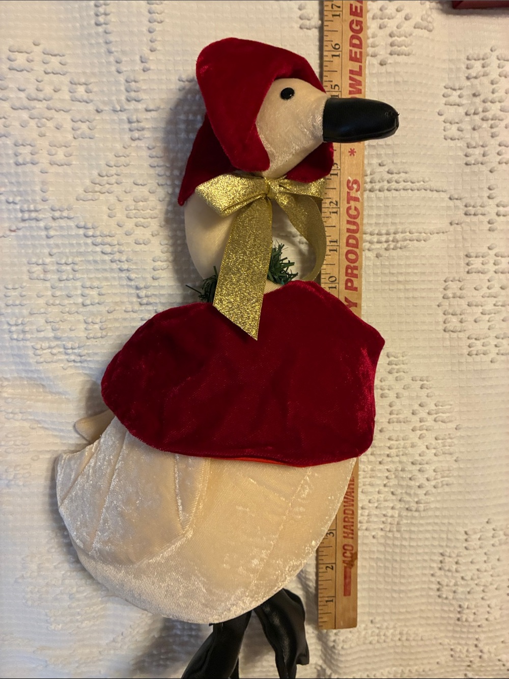 Velvet Red and Cream Holiday Goose with Gold Bow Overly-Raker